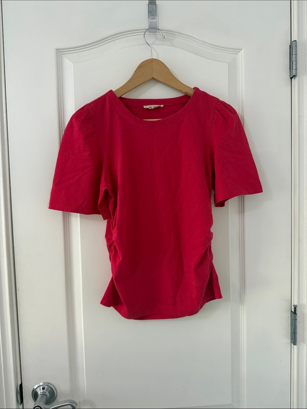 Madewell Raspberry Short Sleeve Ruched Tee